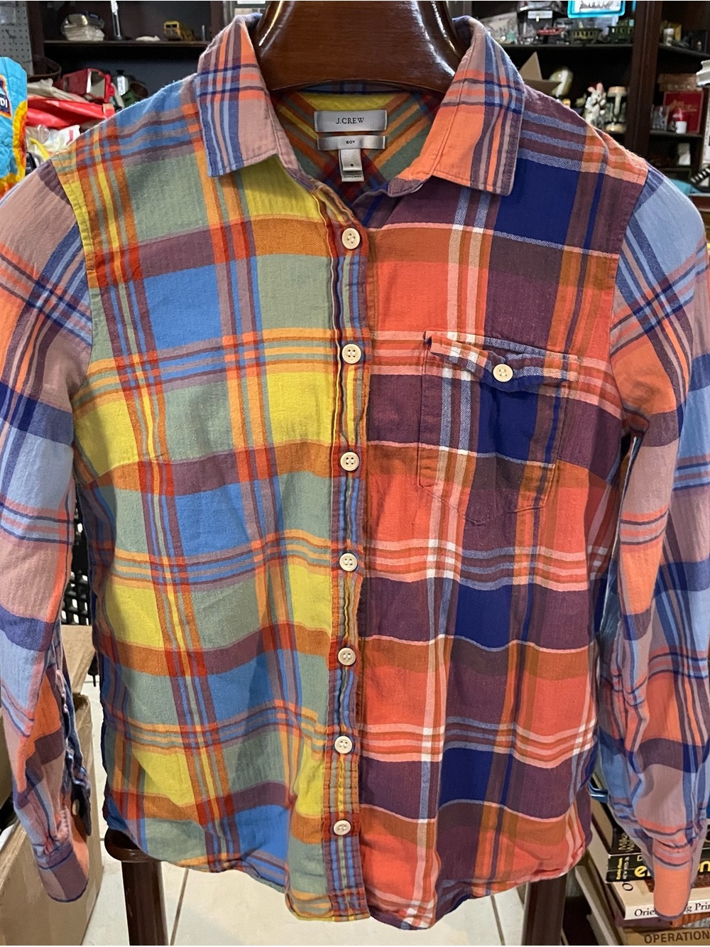 J. Crew Multicolor Plaid Button-Down Shirt in Blue, Orange, Yellow, Cream